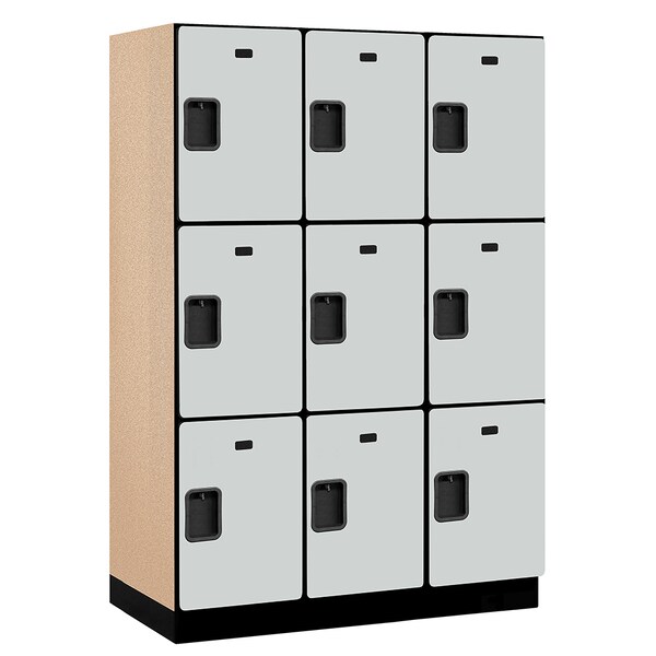 3 Tier Designer Locker, 54"Wx76"Hx21"D, 9 Door, Gray